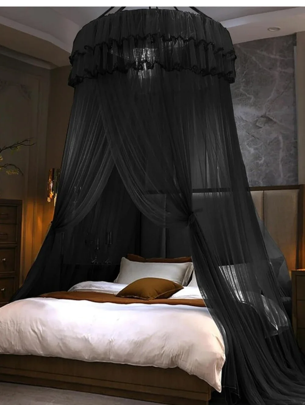 Black Canopy Bed Net Drapery - Elegant Bed Canopy